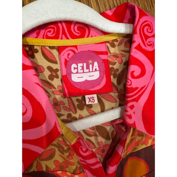 CELIAB retro Satin Monte Rosa Floral Button-Front Tiered Midi Sun Dress XS - Picture 9 of 12